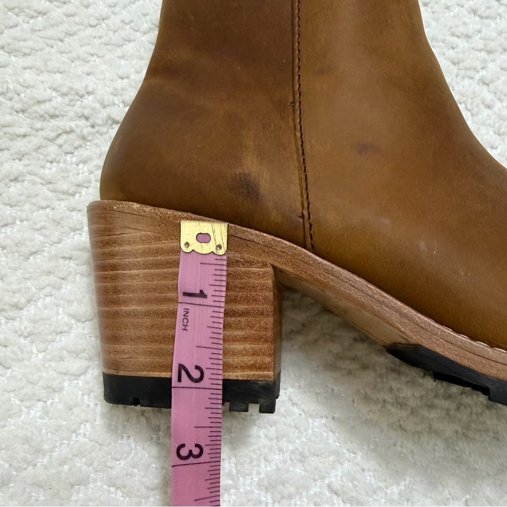 Patina Brown Leather Block Heel Ankle Booties Size 8 - Picture 10 of 12